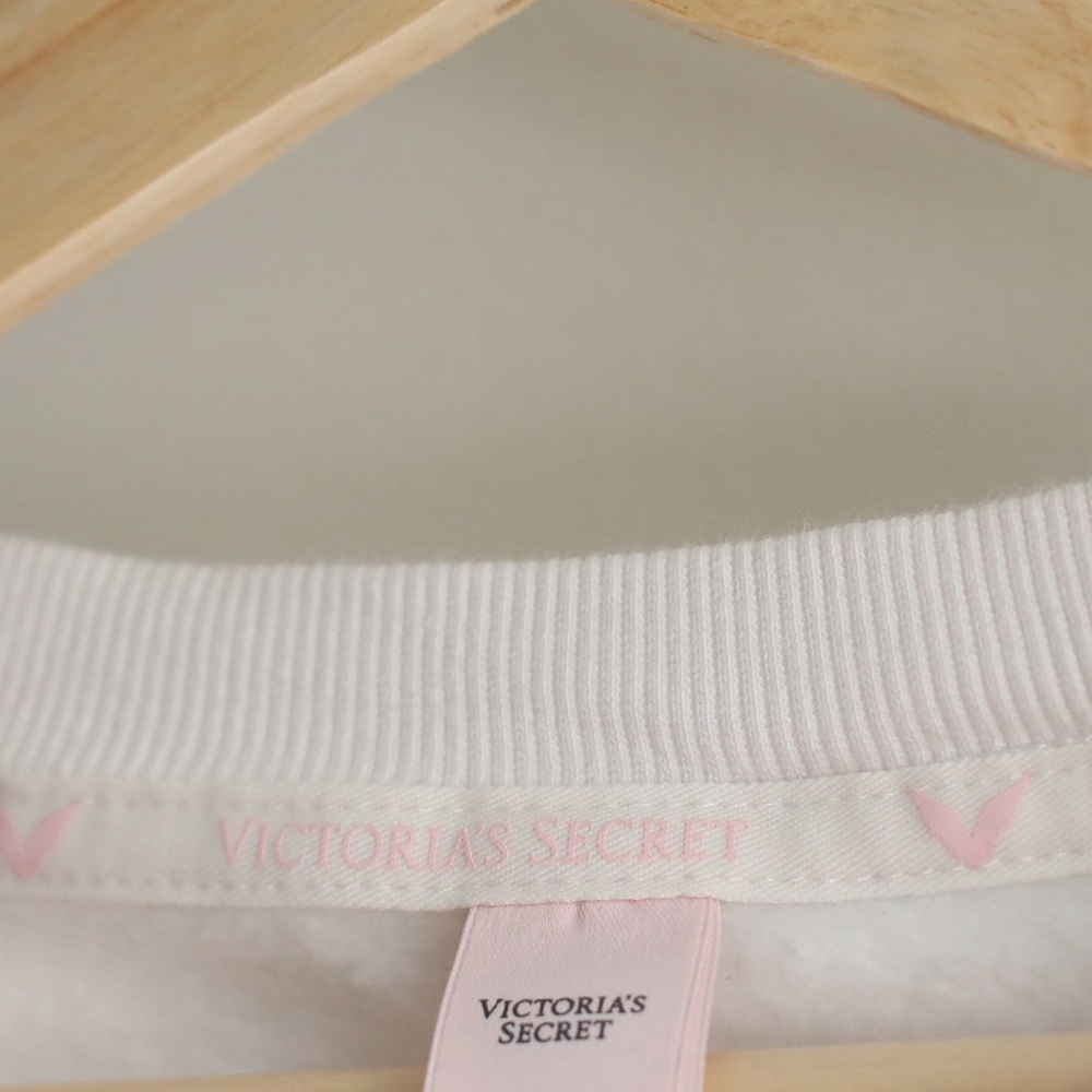 Vintage 2008 Victoria's Secret Rhinestone Logo Sweatshirt White Y2K Women's L - Picture 6 of 8